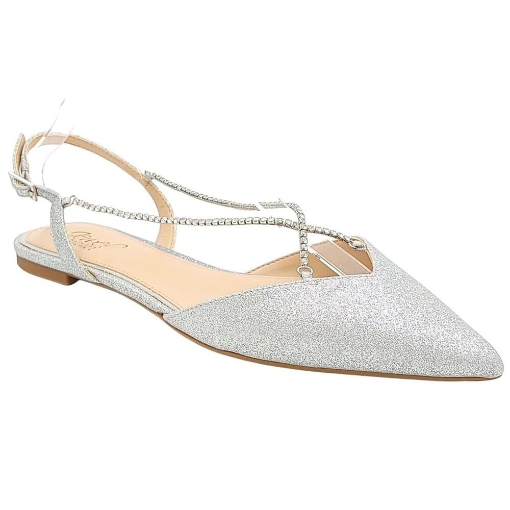 Jewel Badgley Mischka Women's Alanna Satin Slip-on, Silver Size 7.5M